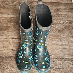 Kids' Playful Black and Blue Rain Boots